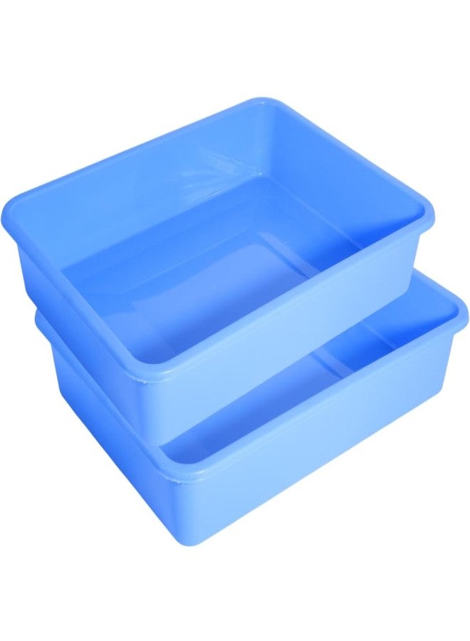Morvi Nexa Small Multipurpose Stackable Rectangular Durable Plastic Storage Tray| Home,Kitchen,Office,School,Commercial,Industry,Lab,Hospital,Paper,Desk Organiser|21 x 27 x 5| Set of 2 | Blue - Image 1